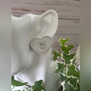 Textured Silver Heart Stud Earrings - Elegant Large Heart Earrings